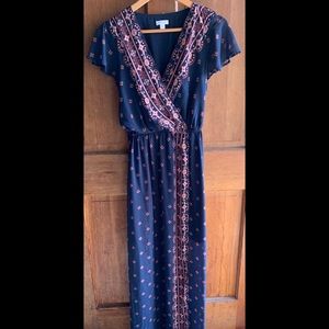 Navy Faux Wrap Maxi Dress
